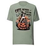 Cats, Because People Are Creepy - Unisex Halloween T-Shirt - Sage Green