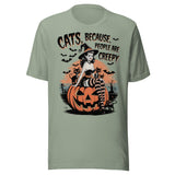 Cats, Because People Are Creepy - Unisex Halloween T-Shirt - Sage Green