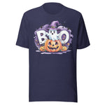 Cute Ghost and Pumpkin - Unisex Halloween T-Shirt - Navy Blue
