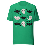 Cute Ghosts and Bats - Unisex Halloween T-Shirt - Kelly Green