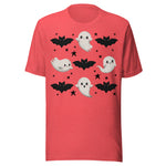 Cute Ghosts and Bats - Unisex Halloween T-Shirt - Red