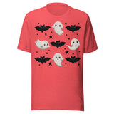 Cute Ghosts and Bats - Unisex Halloween T-Shirt - Red