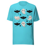 Cute Ghosts and Bats - Unisex Halloween T-Shirt - Turquoise Blue
