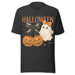 Cute Pumpkins and Ghost - Unisex Halloween T-Shirt - Dark Gray