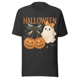 Cute Pumpkins and Ghost - Unisex Halloween T-Shirt - Dark Gray