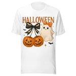 Cute Pumpkins and Ghost - Unisex Halloween T-Shirt - White
