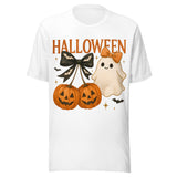 Cute Pumpkins and Ghost - Unisex Halloween T-Shirt - White