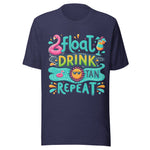 Float Drink Tan Repeat - Unisex T-Shirt - Heather Midnight Navy Blue