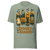Ghost Pumpkin Black Cat Spooky Season - Unisex Halloween T-Shirt - Sage Green