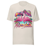 Hello Summer Flirty Flamingos - Unisex T-Shirt - Dust White