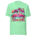 Hello Summer Flirty Flamingos - Unisex T-Shirt - Mint Green