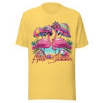 Hello Summer Flirty Flamingos - Unisex T-Shirt - Yellow