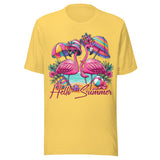 Hello Summer Flirty Flamingos - Unisex T-Shirt - Yellow